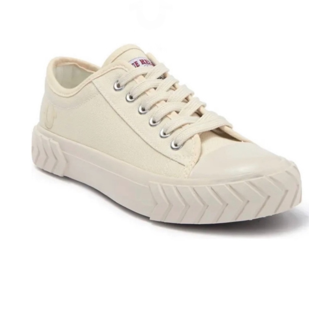 🆕TRUE RELIGION Jinny Beige Canvas Lace Up Sneakers - Picture 1 of 14